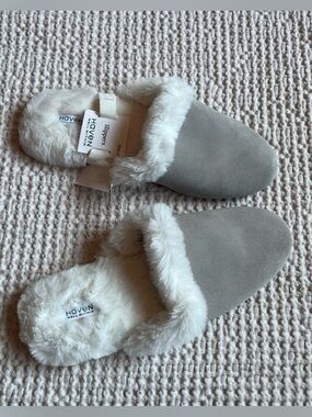Haven Well Within Grey Suede Faux Fur Slippers Size 10